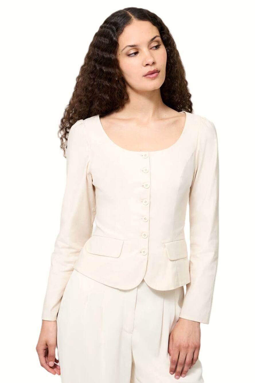 French Connection Women Cream Poplin Inga Button Up Tailored Top Size US 0